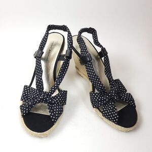 Tommy Hilfiger Straw Wedge Sandals Polka-dot bow knot tie Espadrille Size 7.5